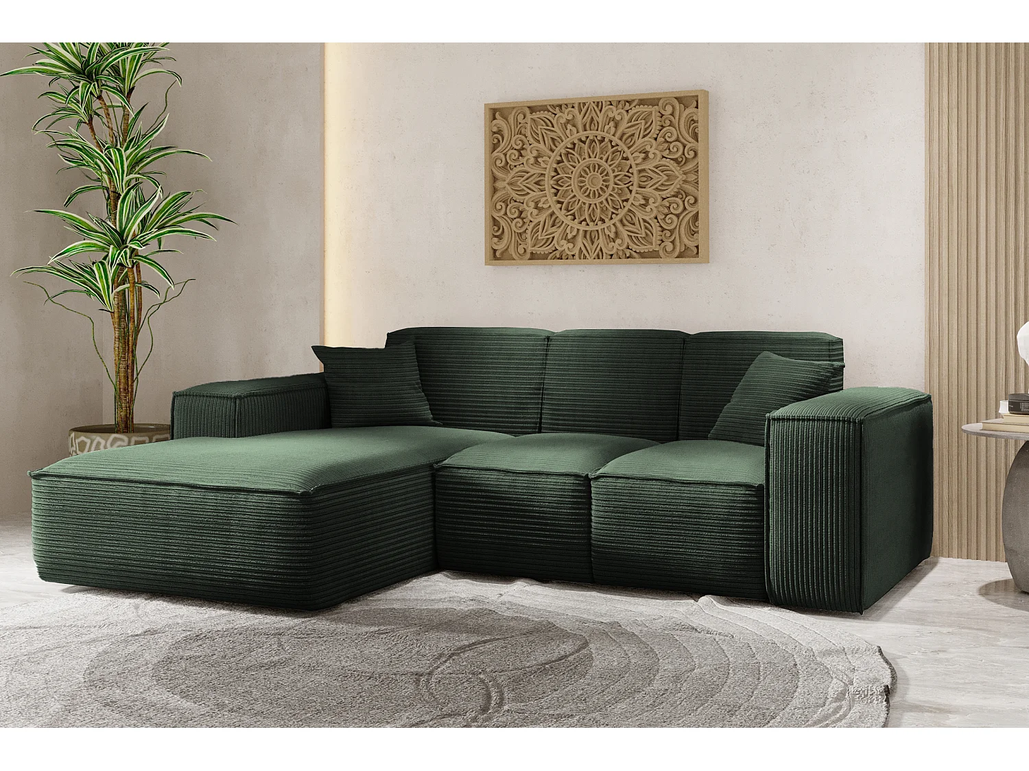 Canapé d'angle, canapé d'angle en L, salon, tissu SIENA Poso, vert, gauche