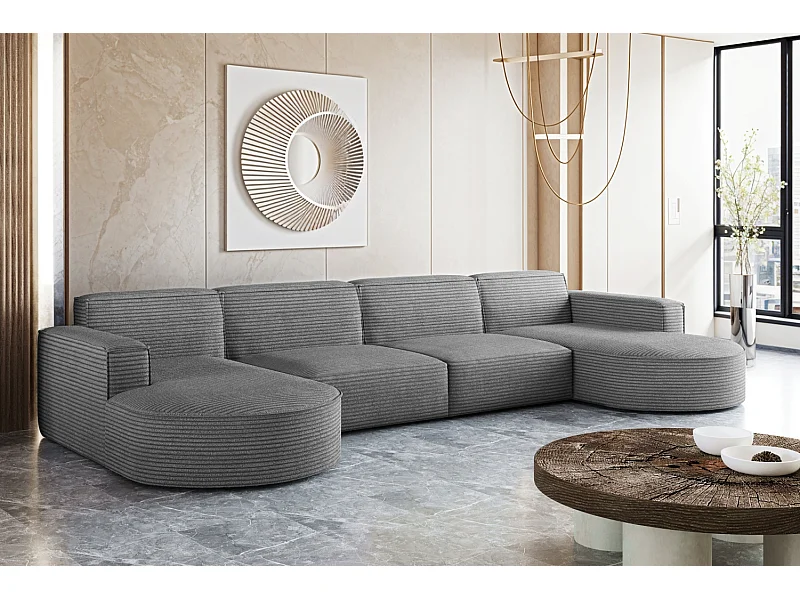 Divano angolare, Modena U XL, tessuto Poso, grigio