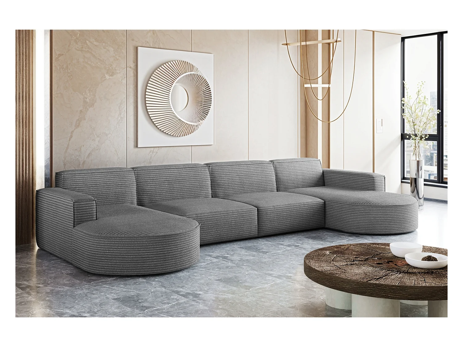 Canapé d'angle, Modena U XL, tissu Poso, gris