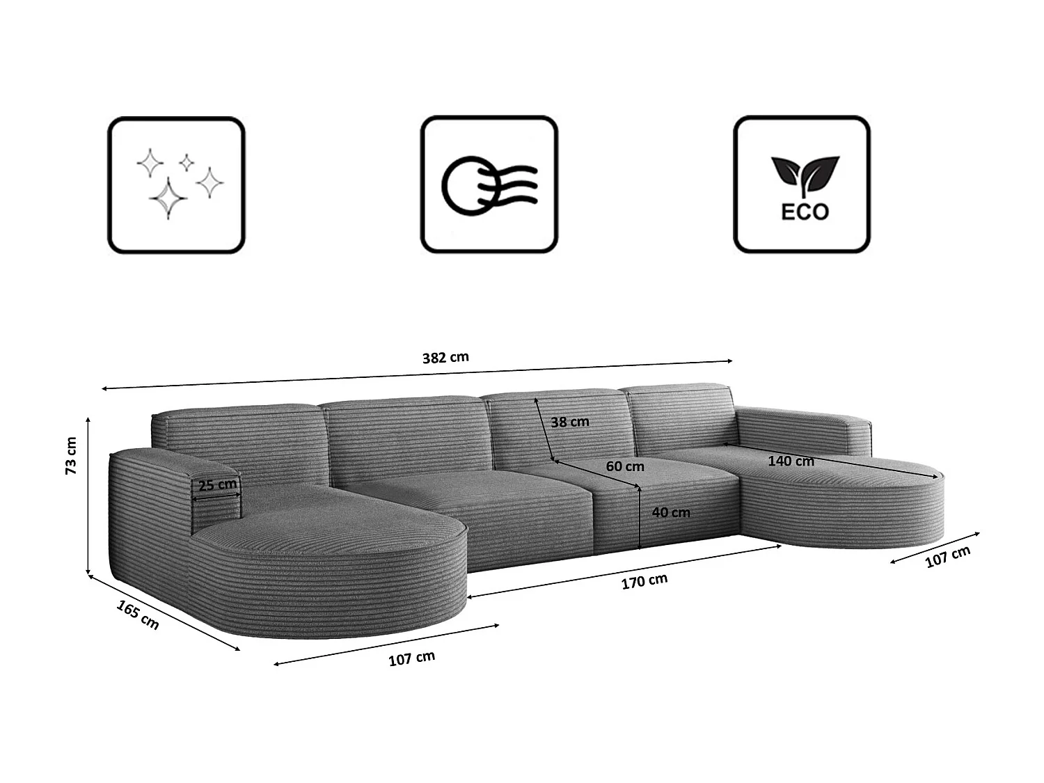 Canapé d'angle, Modena U XL, tissu Poso, gris