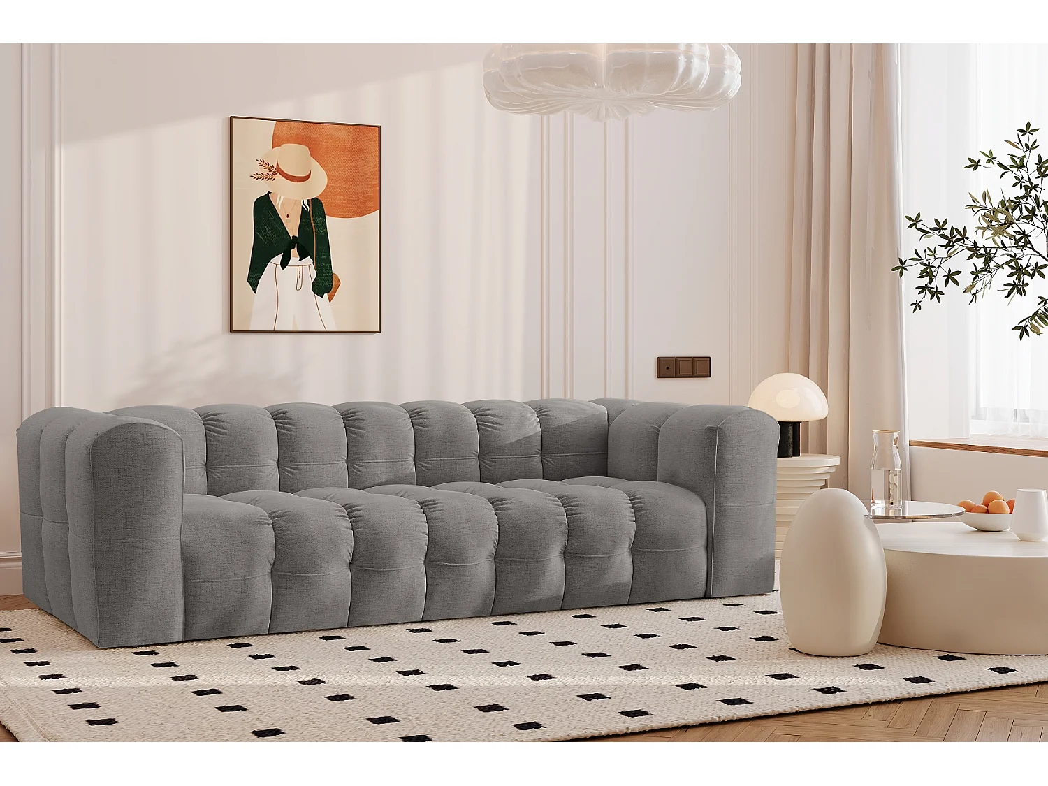 Sofa 4-Sitzer, Komfort Couch BALOO, stoff Schenille, Grau