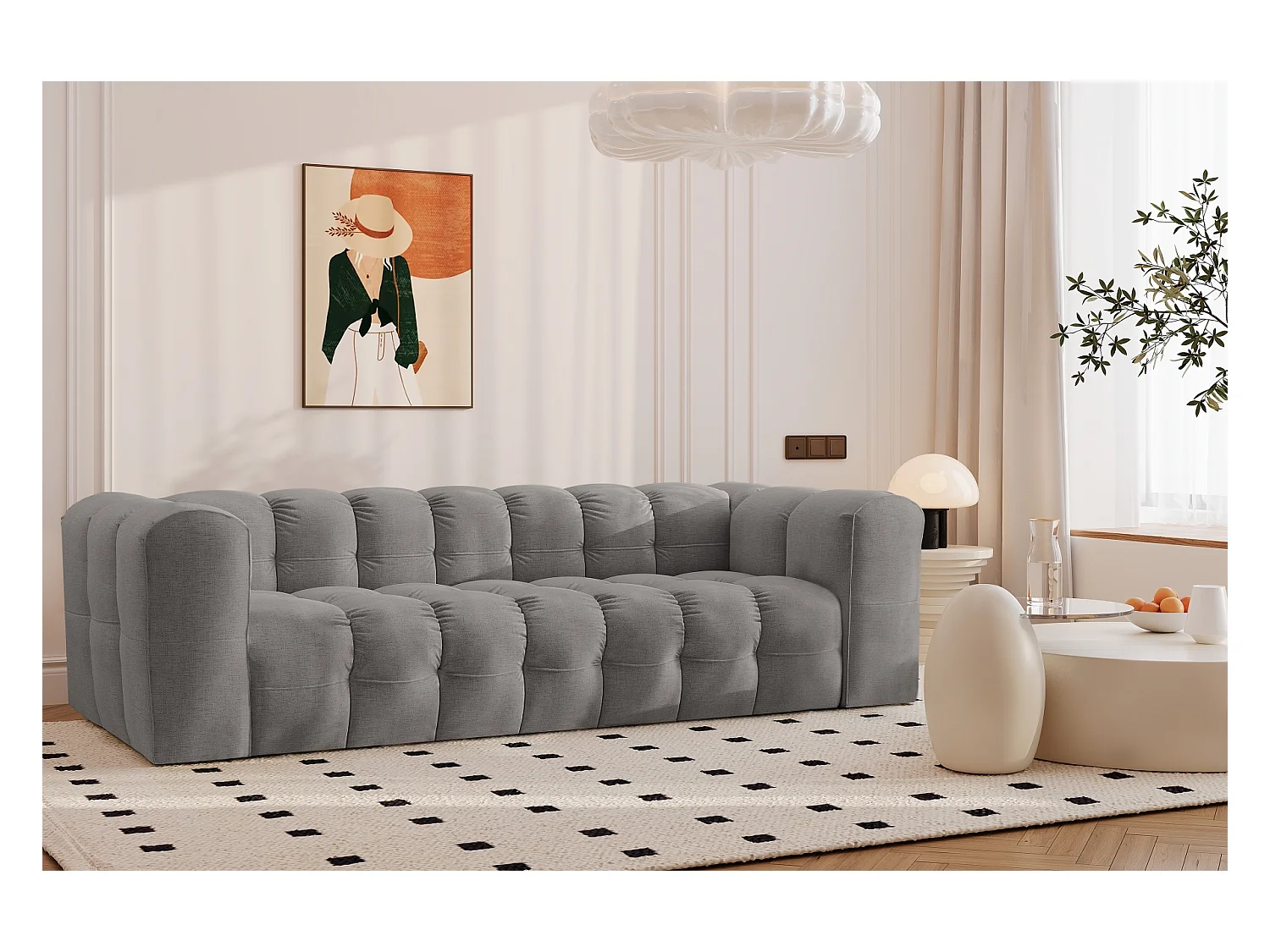 Sofa 4-Sitzer, Komfort Couch BALOO, stoff Schenille, Grau