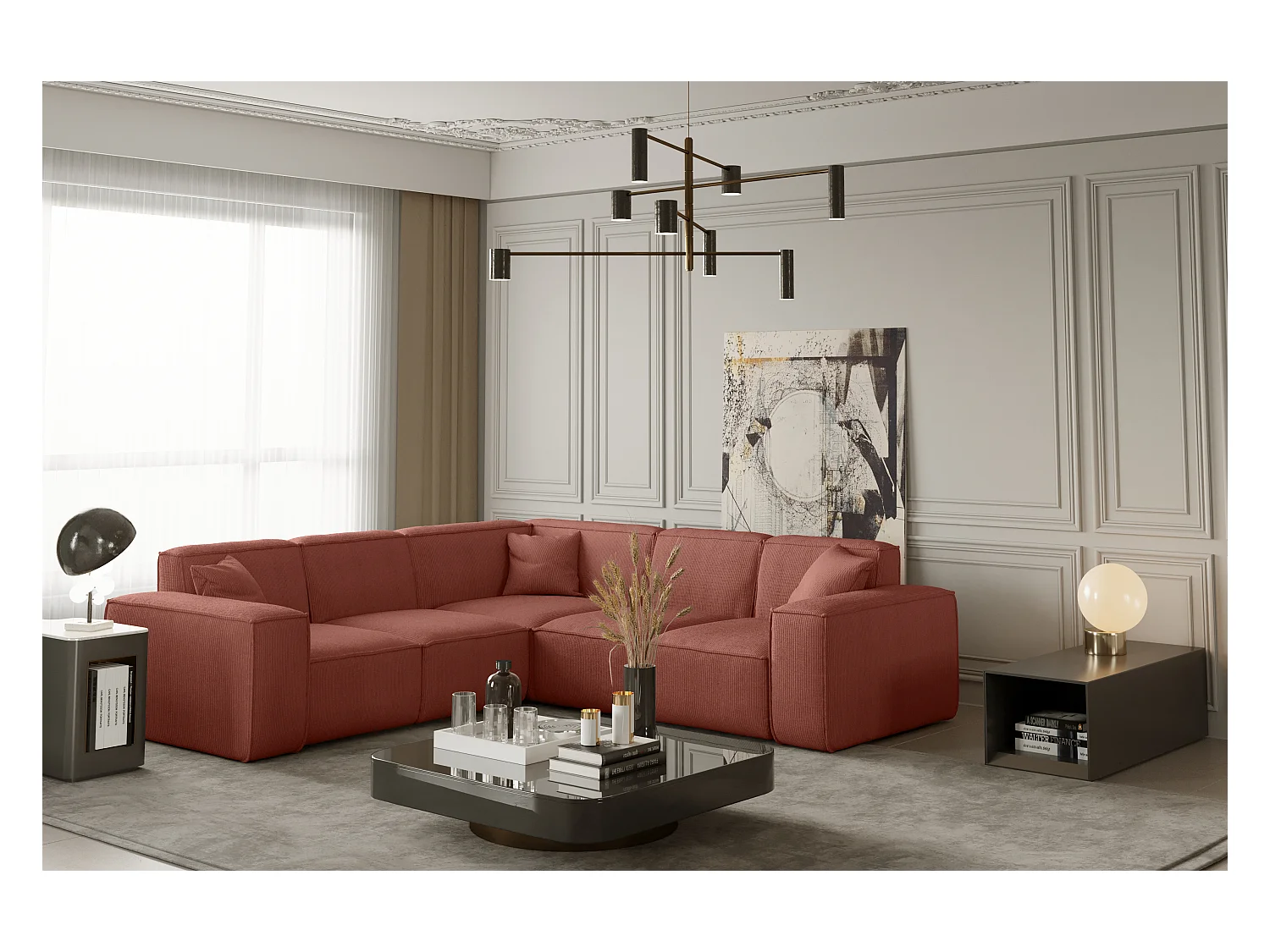 Canapé d'angle Corner PULA, tissu Scala, saumon