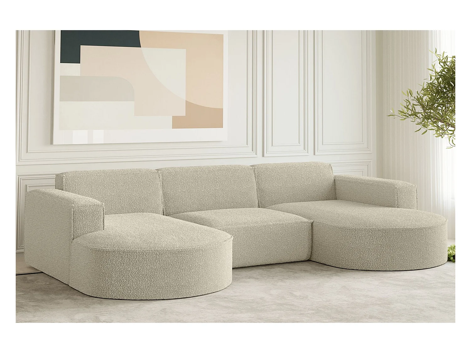 Canapé d'angle design, canapé en U MODENA tissu Loop Beige