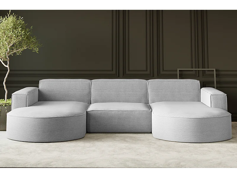 Ecksofa, Modena U-Form, Stoff Poso, Hellgrau