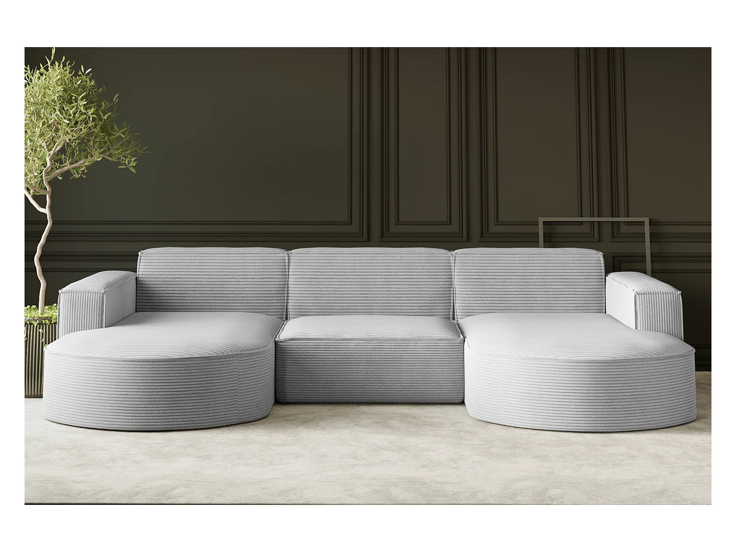 Canapé d'angle Modena en U, tissu Poso, gris clair