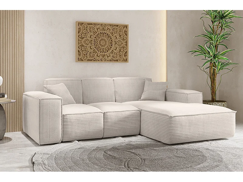 Canapé d'angle, canapé d'angle en L, salon, tissu SIENA, canapé Poso, beige, droite