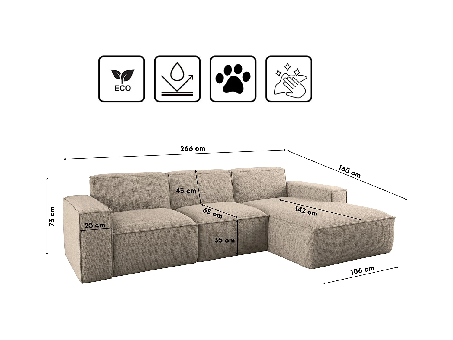 Canapé d'angle forme L Siena tissu Artico Beige droite