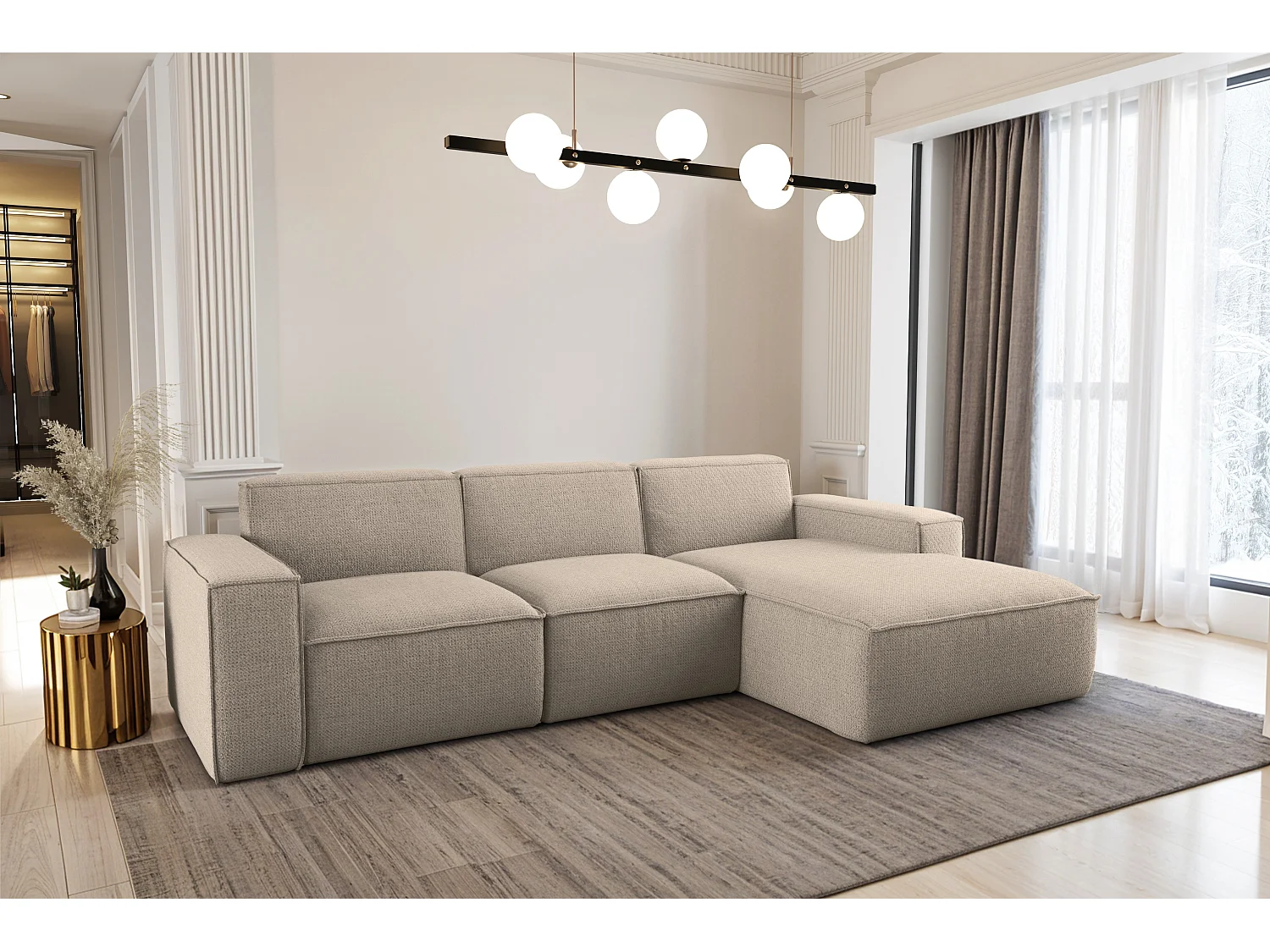 Canapé d'angle forme L Siena tissu Artico Beige droite