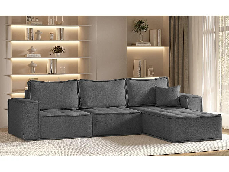 Canapé d'angle Bohoo Maxi L-from, tissu Raven, gris foncé, droit