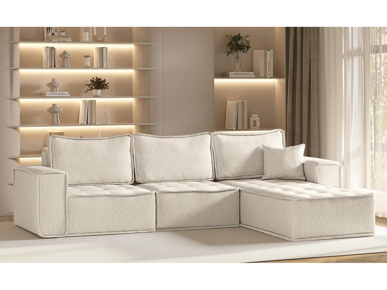 Canapé d'angle Bohoo Maxi L-from, tissu Raven, beige clair, droit