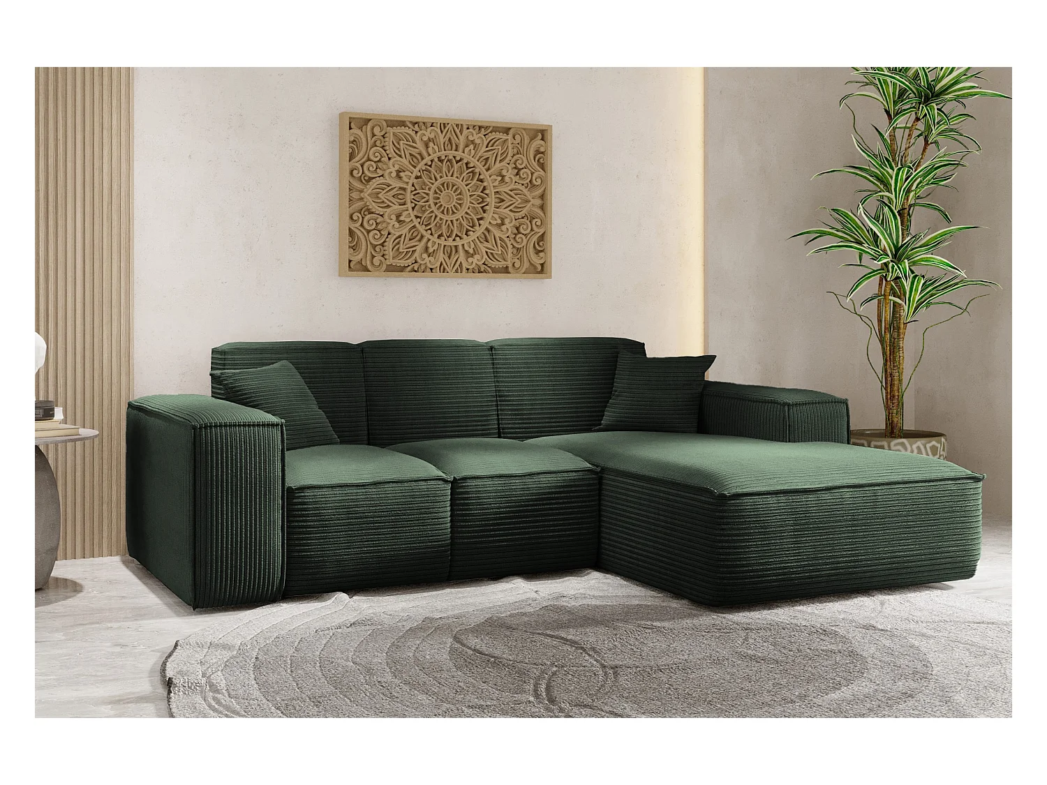 Canapé d'angle, canapé d'angle en L, salon, tissu SIENA, canapé Poso, vert, droite
