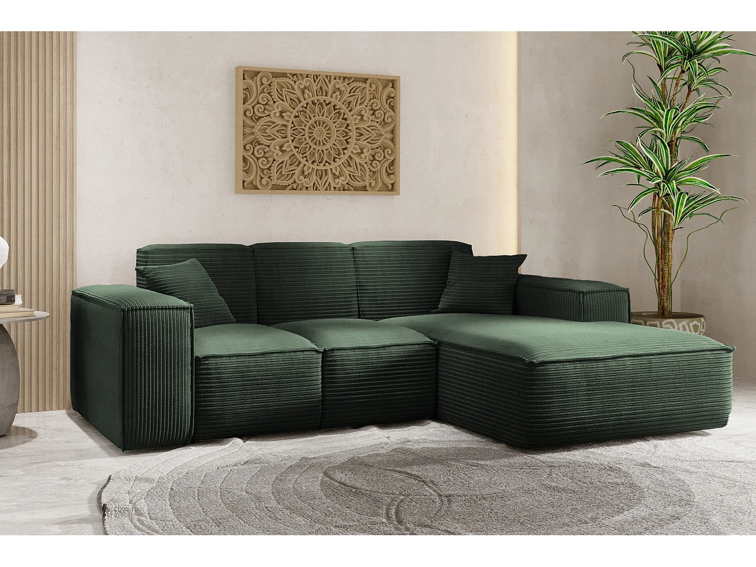 Canapé d'angle, canapé d'angle en L, salon, tissu SIENA, canapé Poso, vert, droite