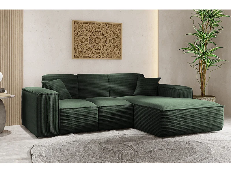 Divano angolare, divano angolare a L, soggiorno, tessuto SIENA Divano Poso, verde, a destra