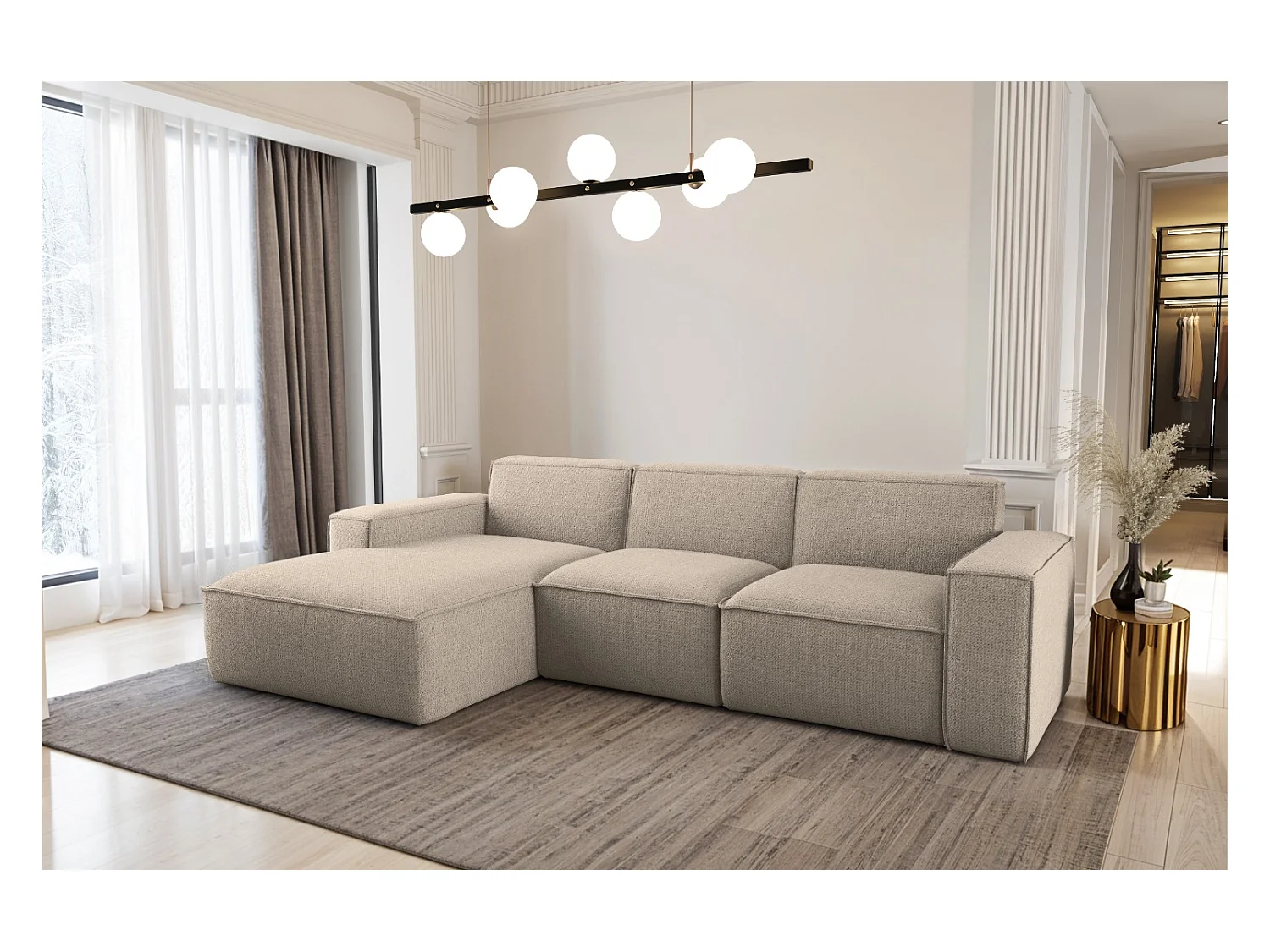 Canapé d'angle forme L Siena tissu Artico Beige Gauche