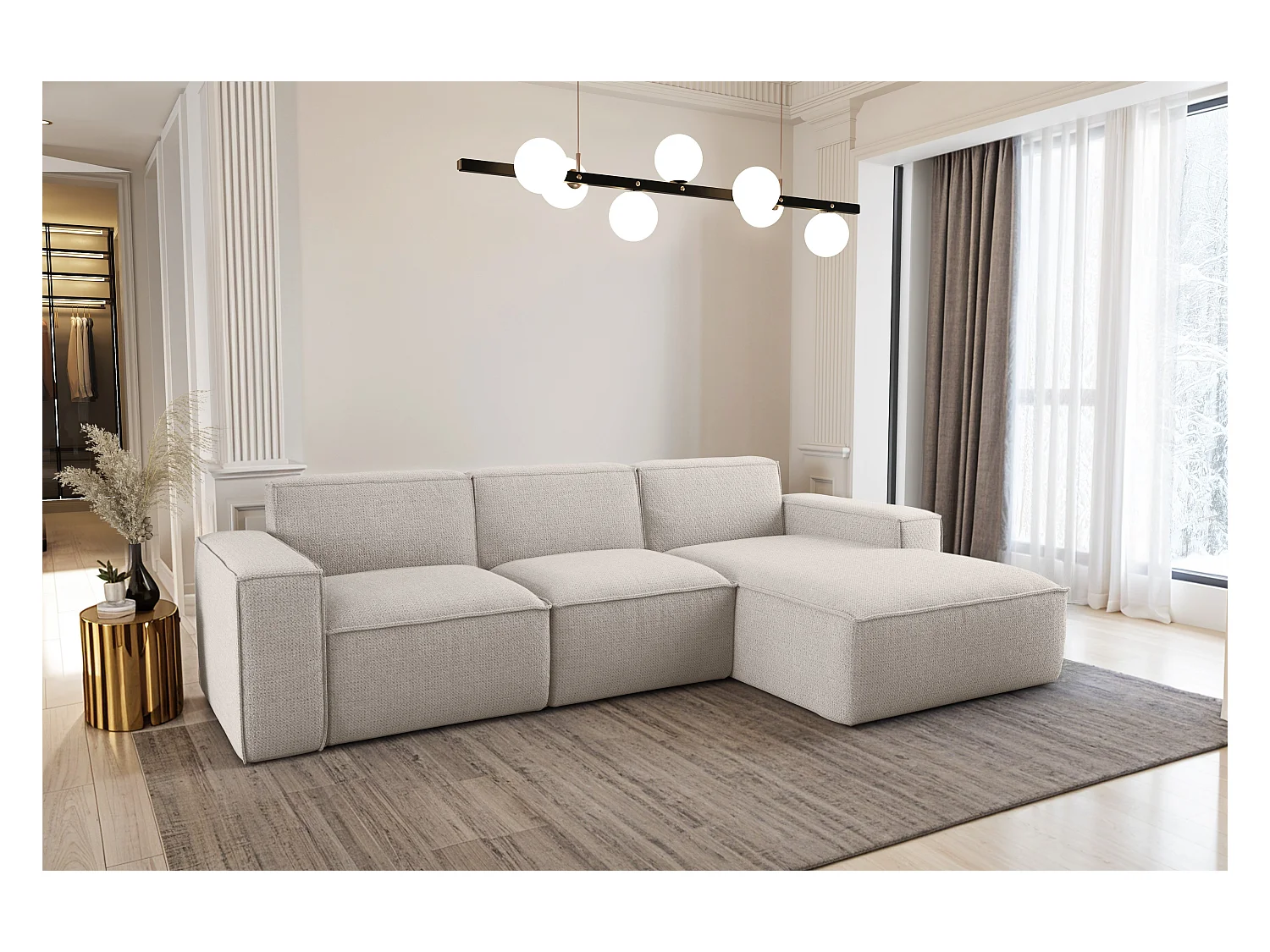 Canapé d'angle en forme de L Siena tissu Artico Nata droite