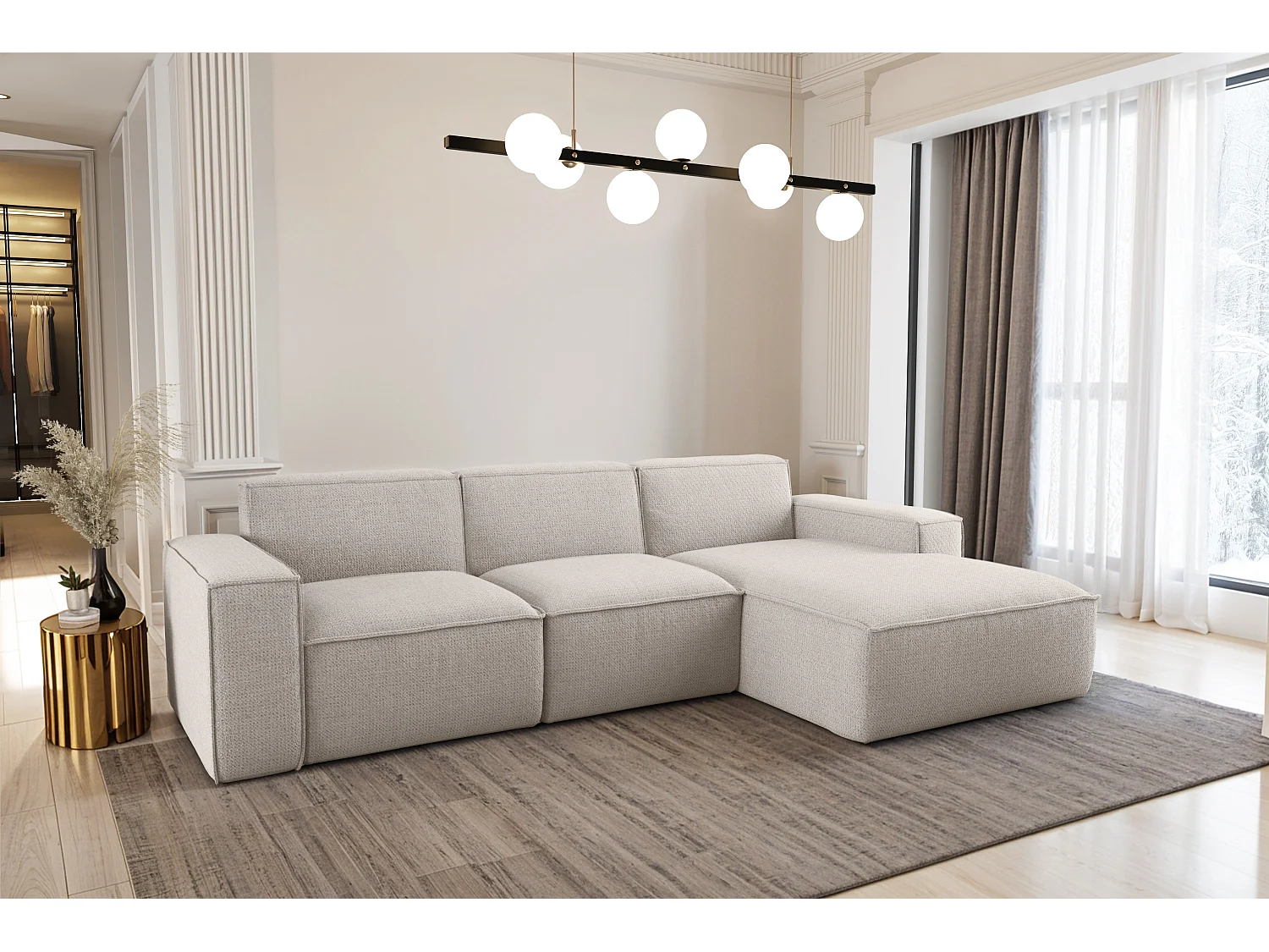 Canapé d'angle en forme de L Siena tissu Artico Nata droite