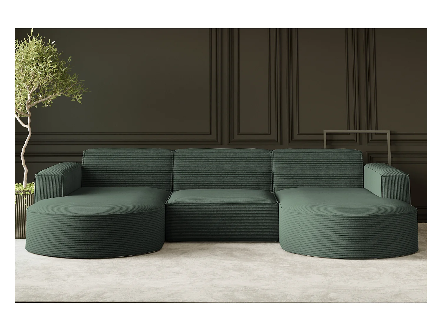 Canapé d'angle Modena en U, tissu Poso, vert