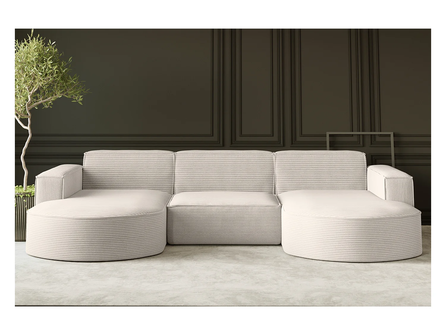 Canapé d'angle Modena en U, tissu Poso, écru