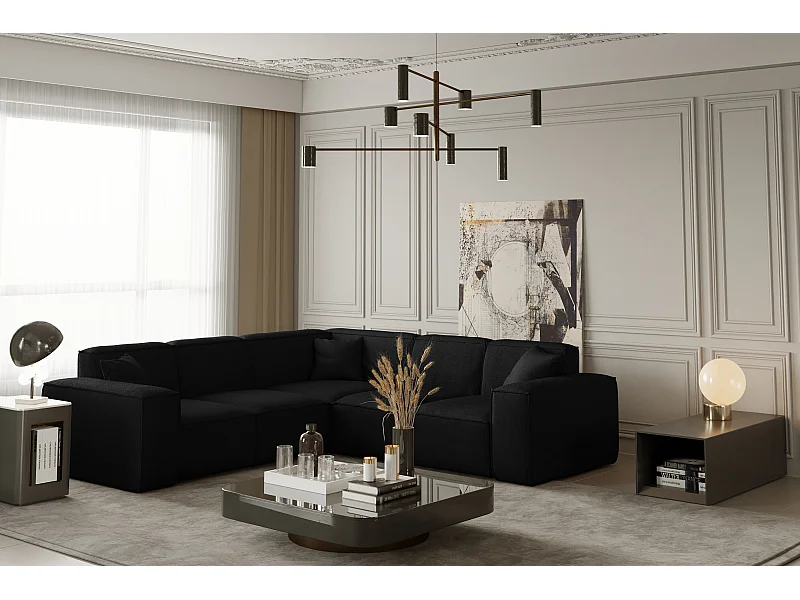 Canapé d'angle PULA, tissu Scala, noir