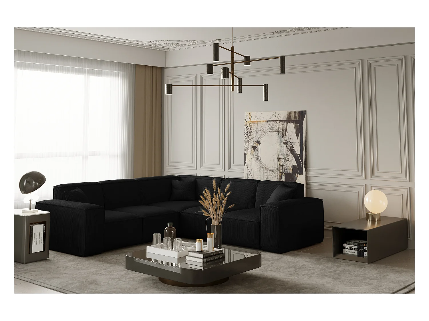 Canapé d'angle PULA, tissu Scala, noir