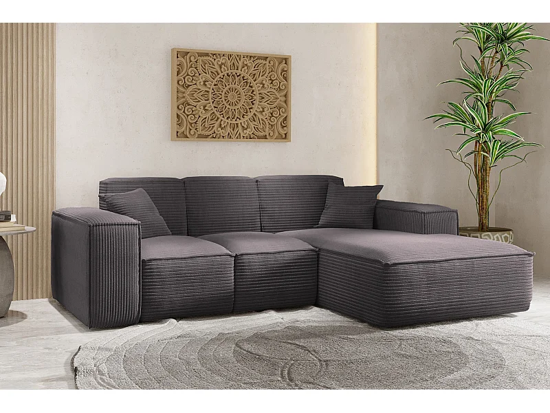 Canapé d'angle, canapé d'angle en L, salon, tissu SIENA, canapé Poso, gris foncé, droite