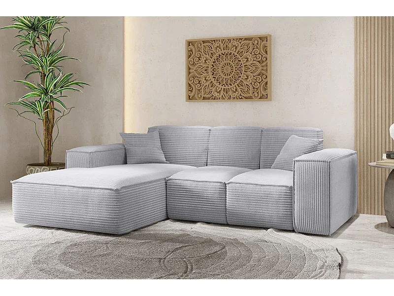 Ecksofa, Eckcouch L form, Wohnzimmer, Couch SIENA stoff Poso, Hellgrau, Links