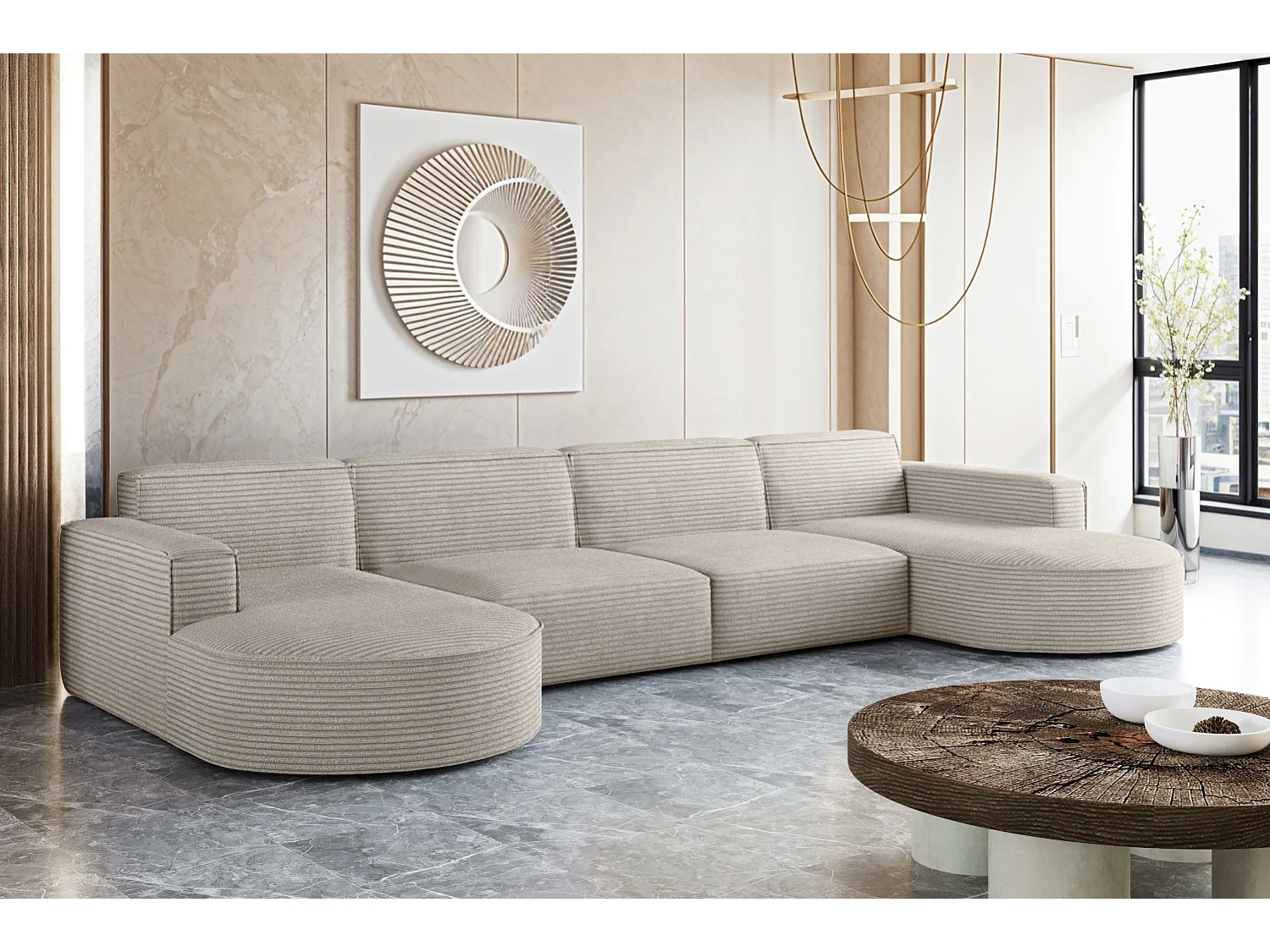 Canapé d'angle, Modena U XL, tissu Poso, beige