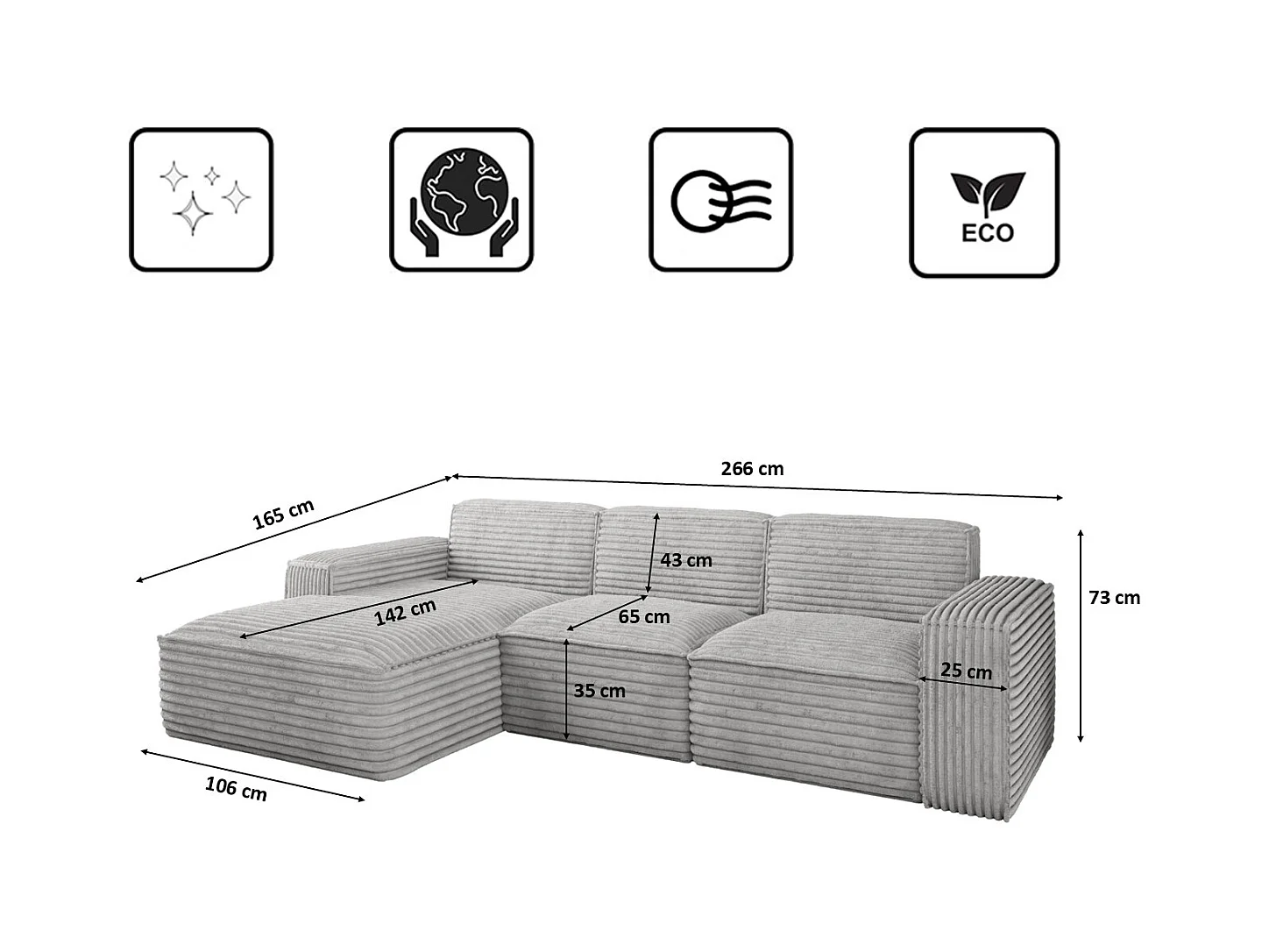 Ecksofa L-Form Siena Stoff Velo Hellgrau Links