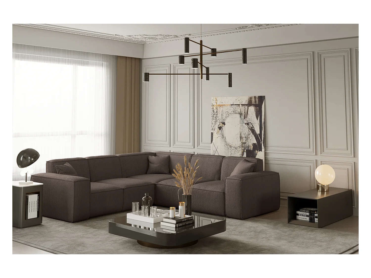 Canapé d'angle PULA, tissu Scala, marron