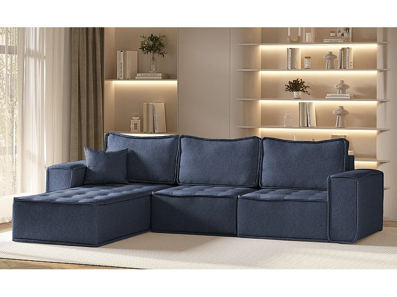 Ecksofa Bohoo Maxi L-from, Stoff Raven, Blau, Links