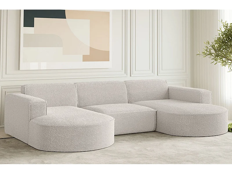 Hoekbank design, bank U-vorm MODENA stof Loop Cream
