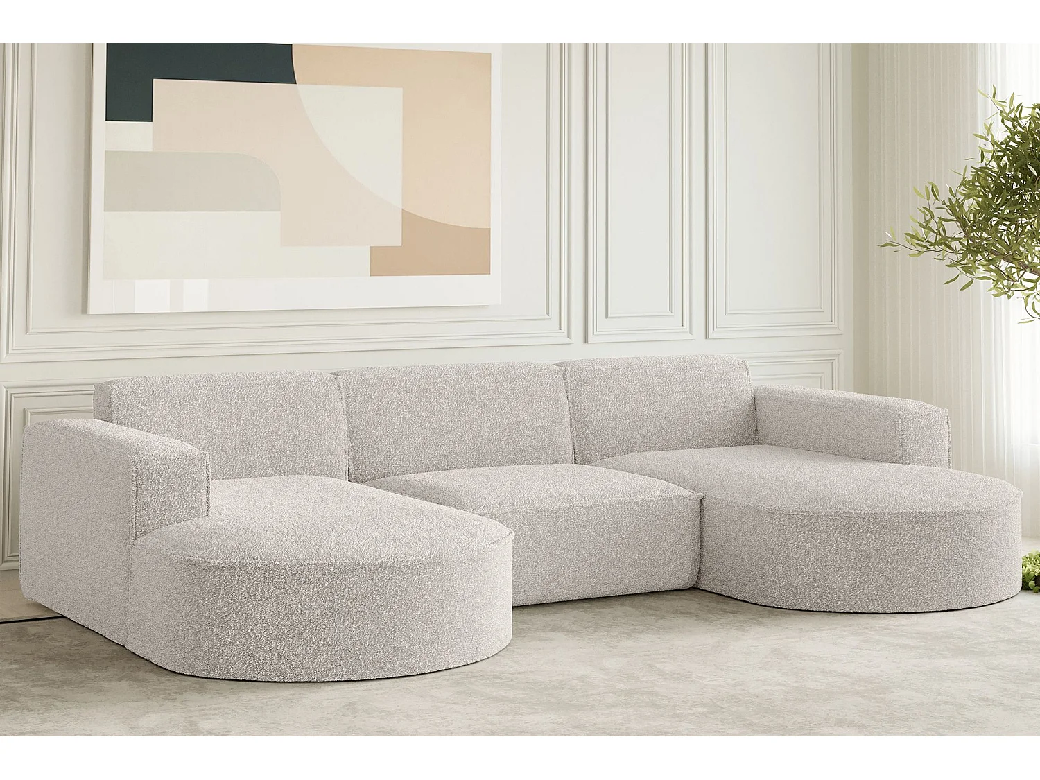 Canapé d'angle design, canapé en U MODENA tissu Loop Cream