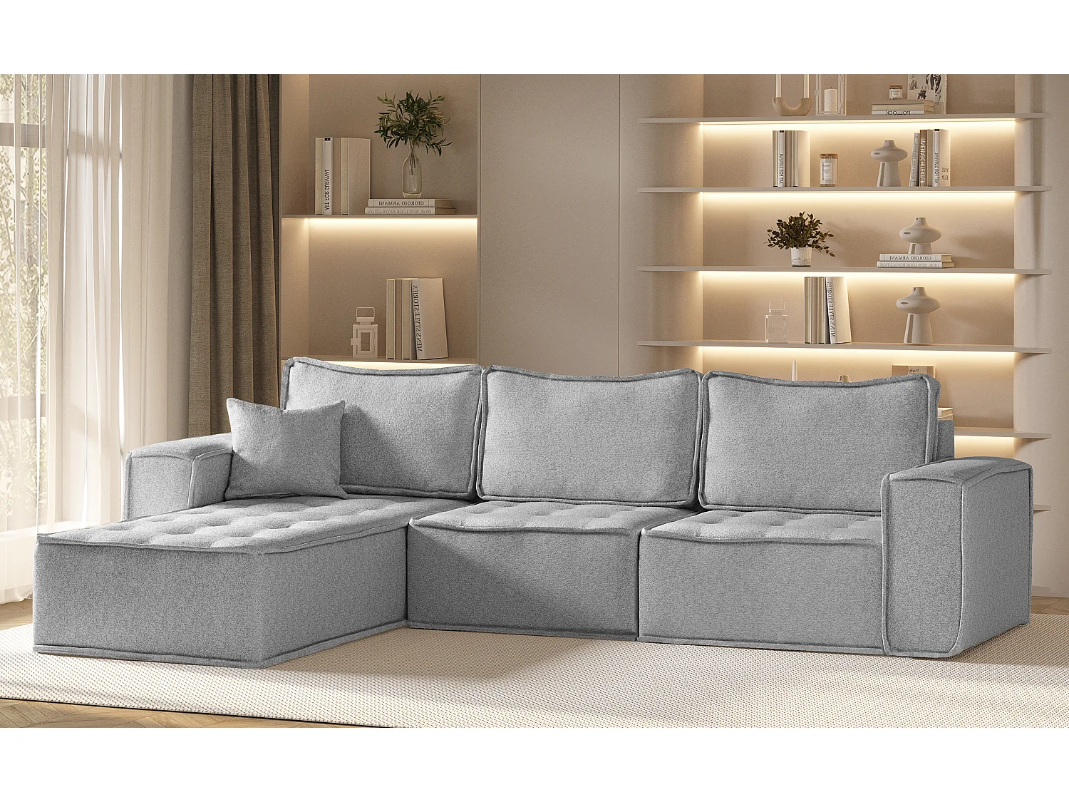 Canapé d'angle Bohoo Maxi en L, tissu Raven, gris, gauche