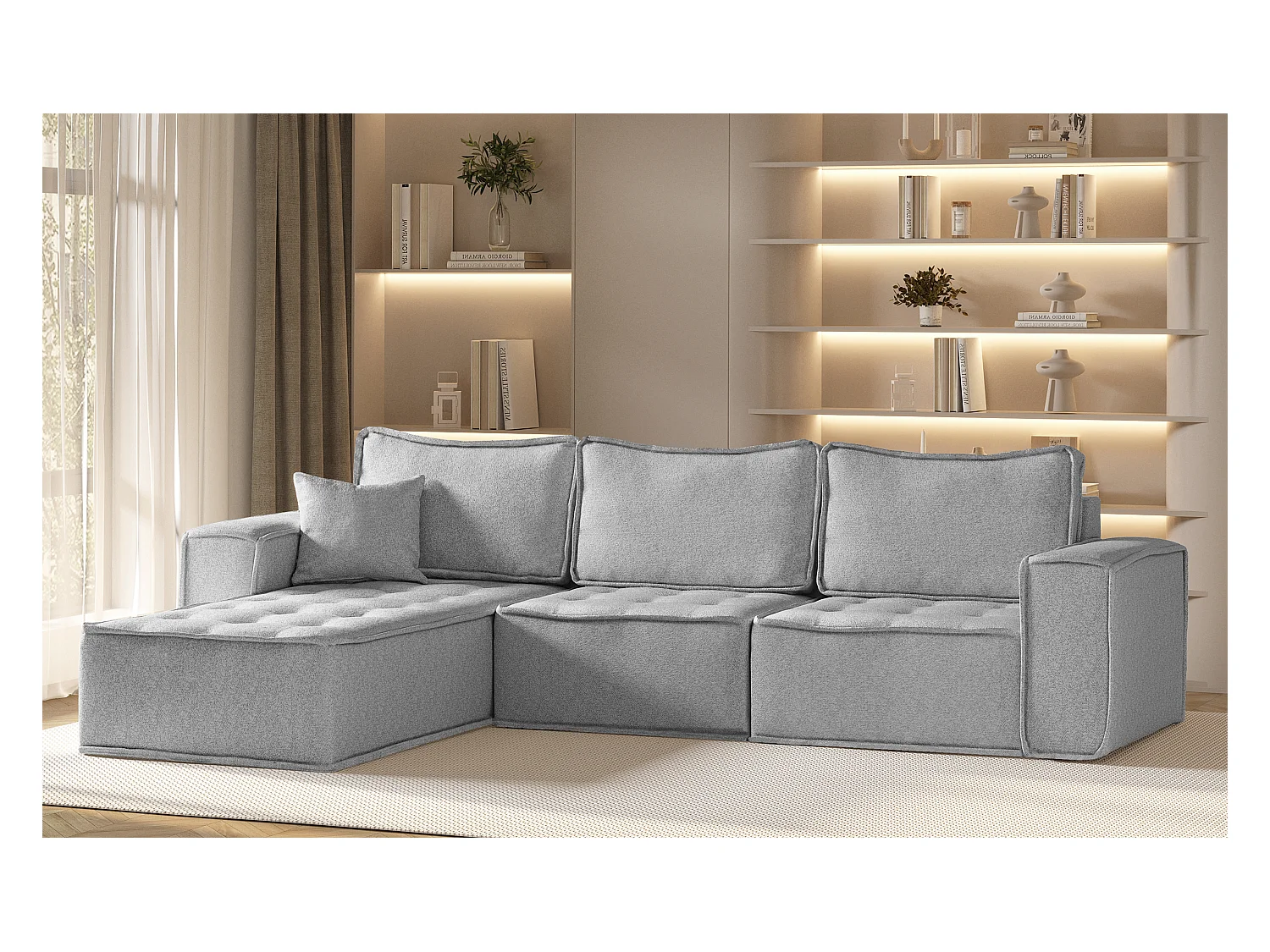 Bohoo Maxi L-vormige hoekbank, stof Raven, grijs, links