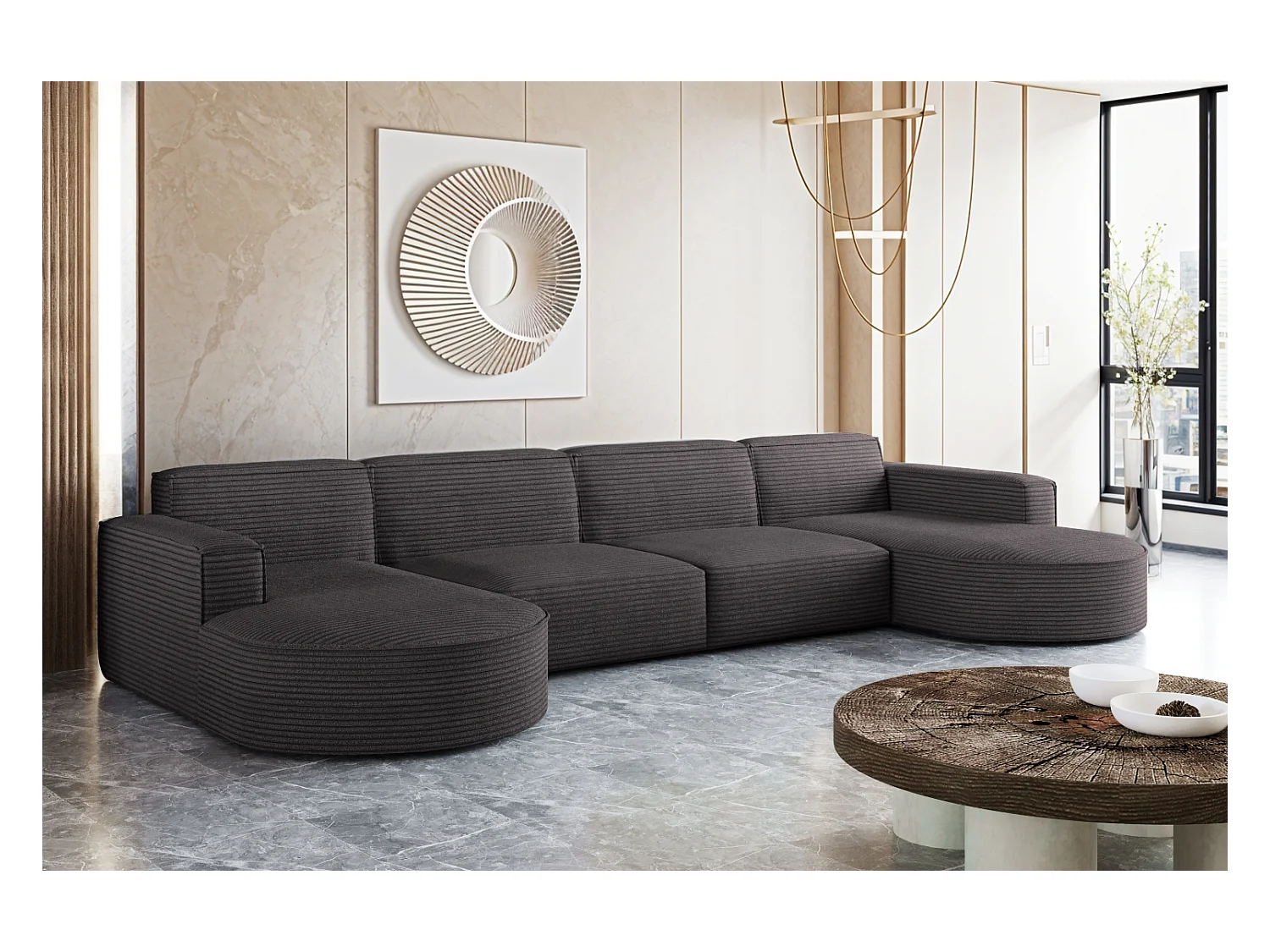 Ecksofa, Modena U XL, Stoff Poso, Dunkelgrau