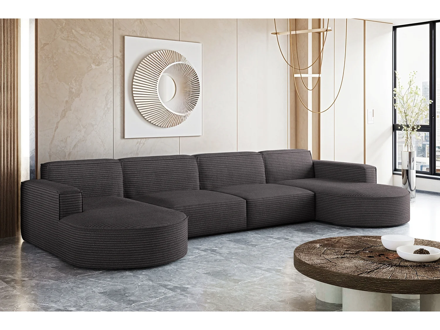 Canapé d'angle, Modena U XL, tissu Poso, gris foncé