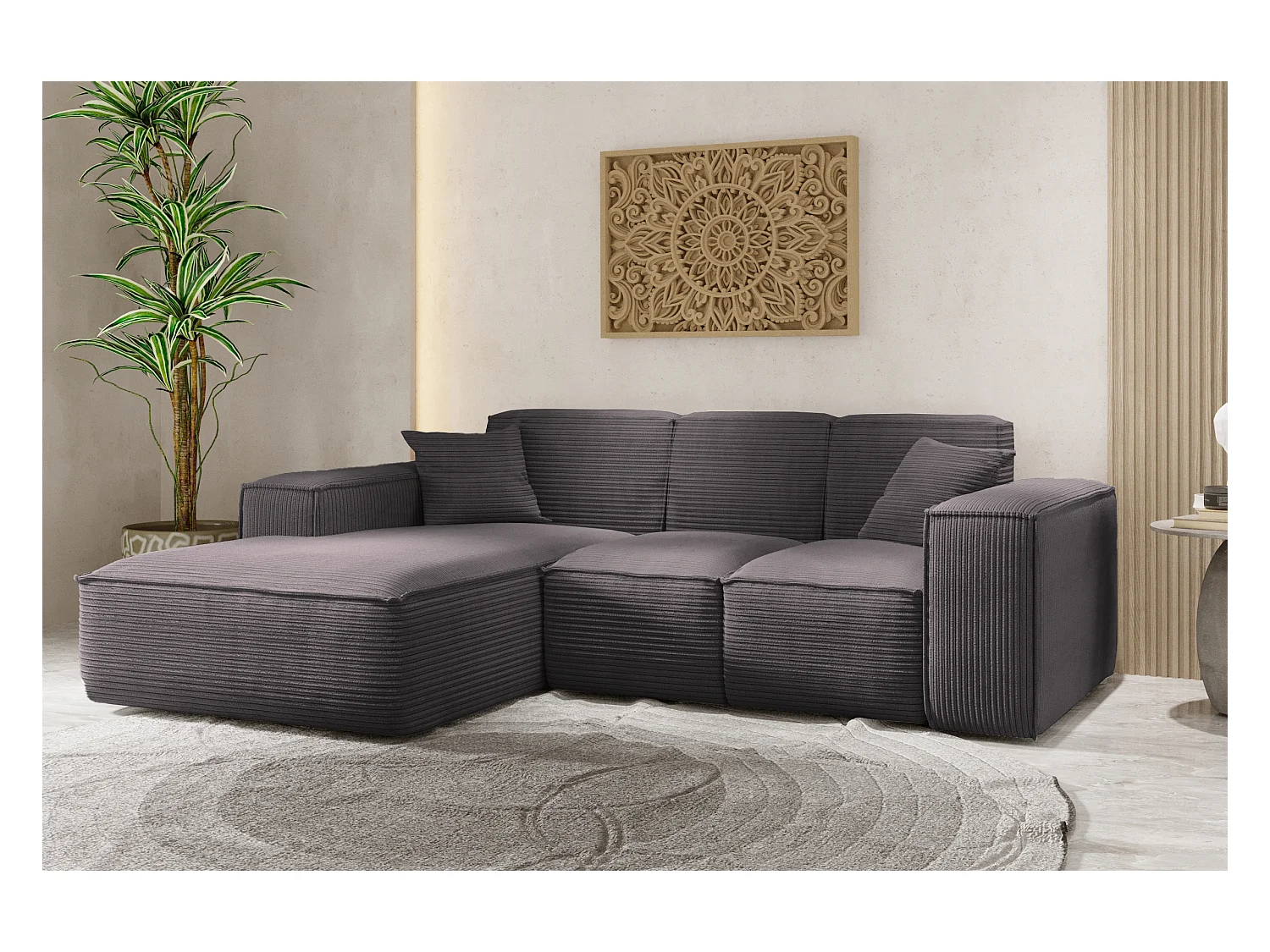 Canapé d'angle, canapé d'angle en L, salon, tissu SIENA, canapé Poso, gris foncé, gauche