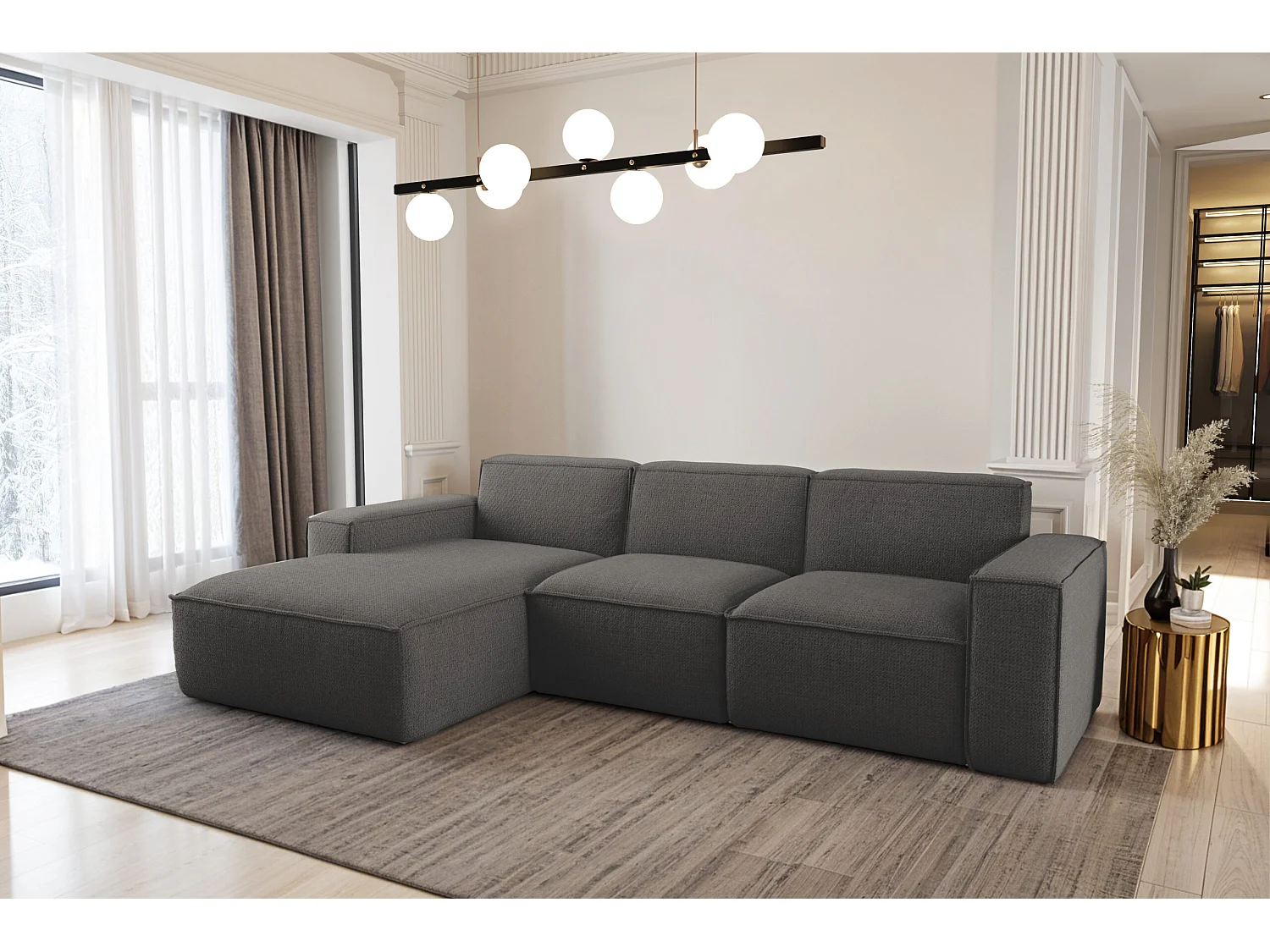 Canapé d'angle forme L Siena tissu Artico anthracite gauche