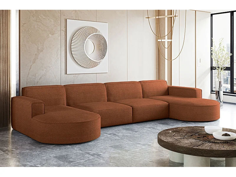 Ecksofa, Modena U XL, Stoff Poso, Ziegel