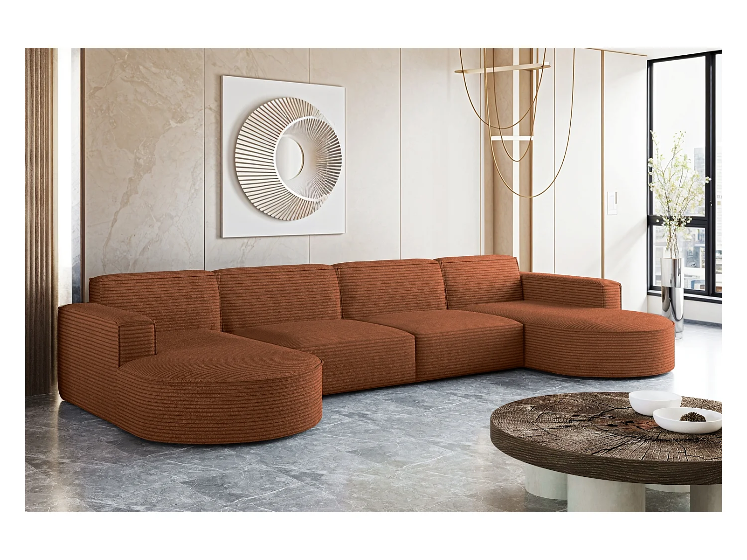 Canapé d'angle, Modena U XL, tissu Poso, brique