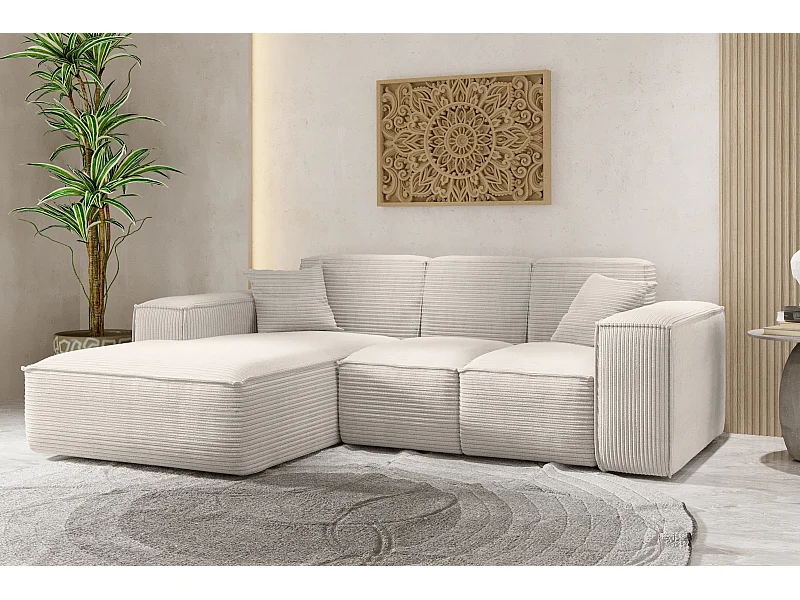 Canapé d'angle, canapé d'angle en L, salon, canapé SIENA en tissu Poso, beige, gauche