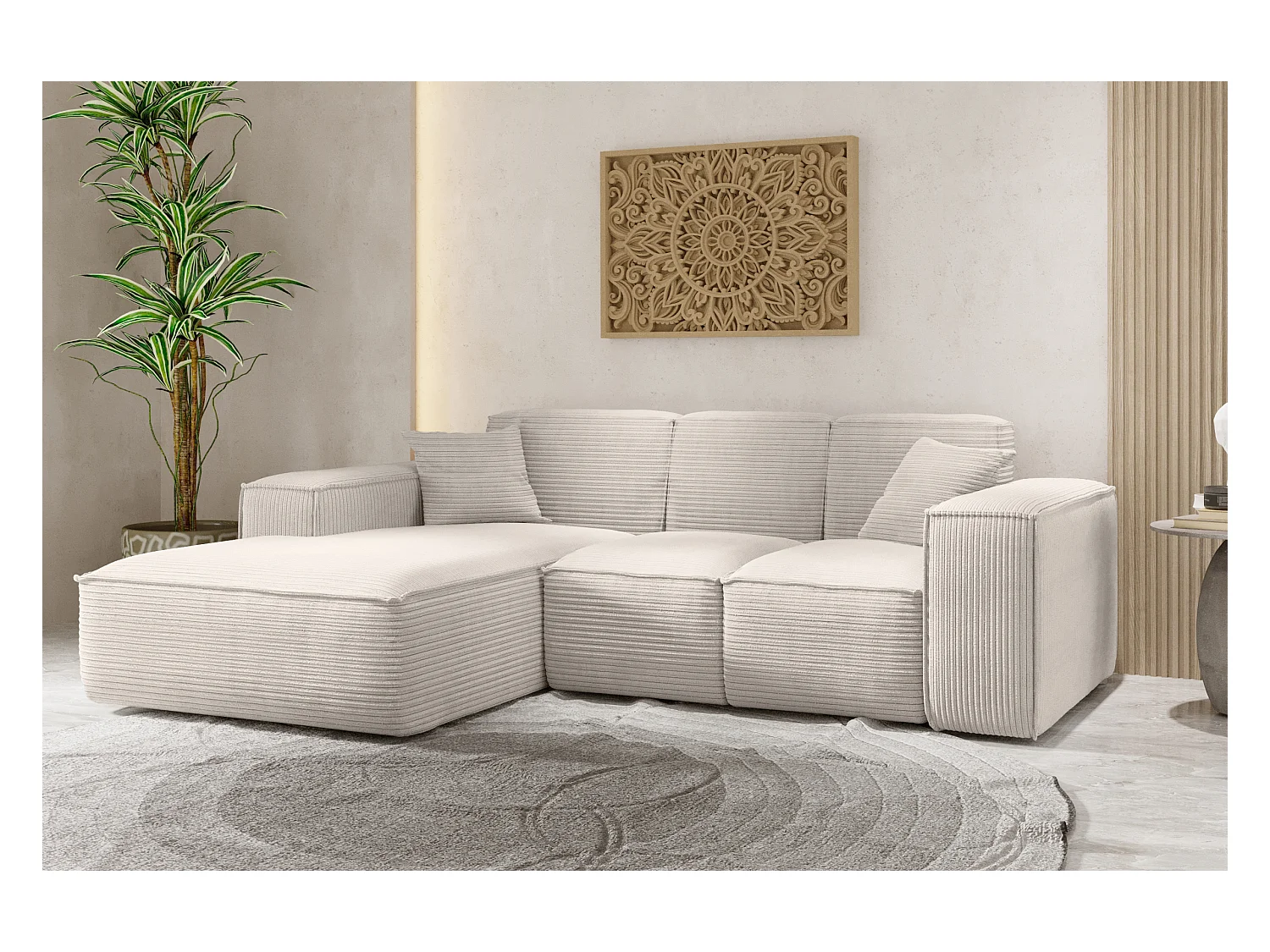 Canapé d'angle, canapé d'angle en L, salon, canapé SIENA en tissu Poso, beige, gauche