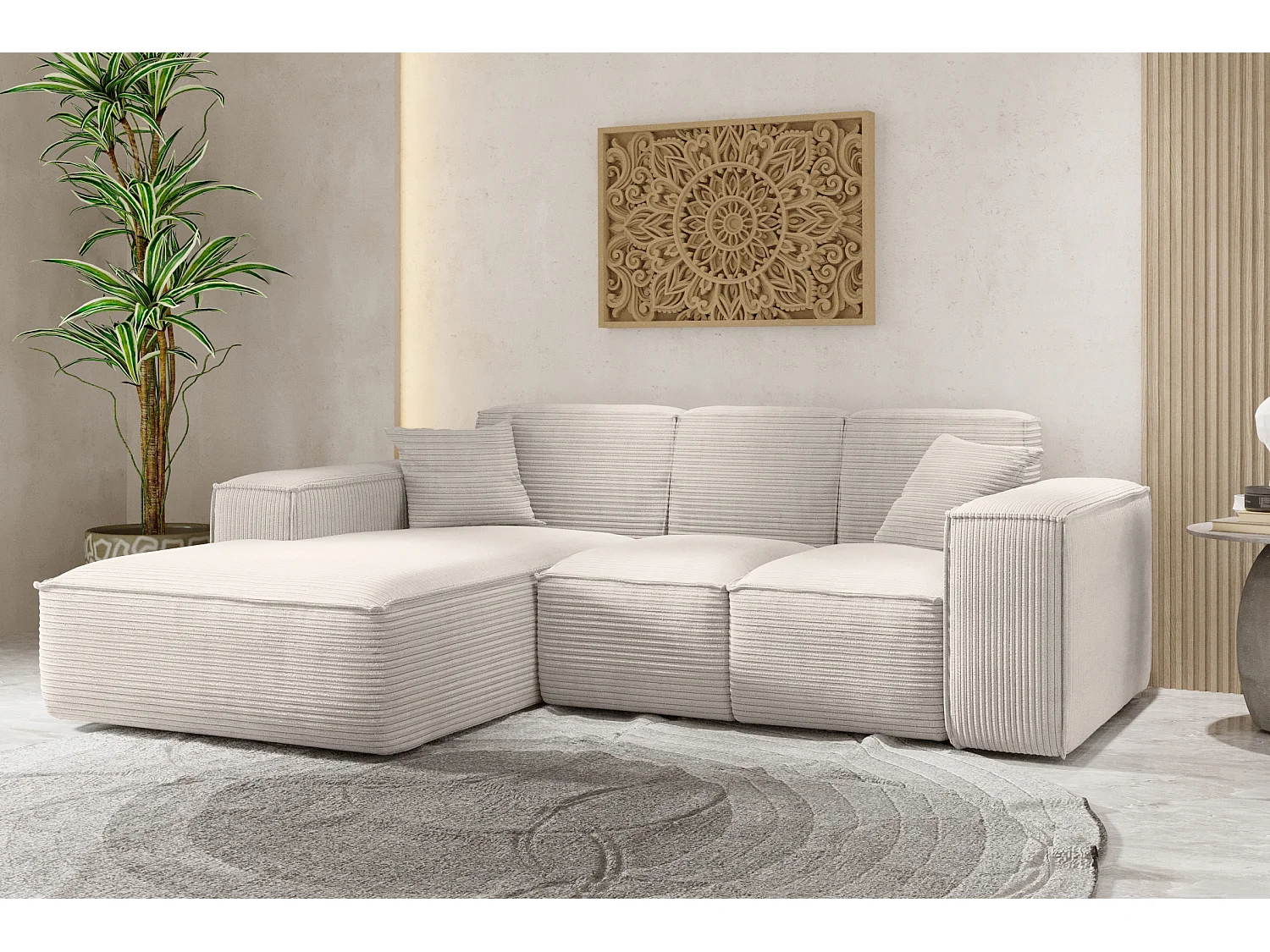 Canapé d'angle, canapé d'angle en L, salon, canapé SIENA en tissu Poso, beige, gauche