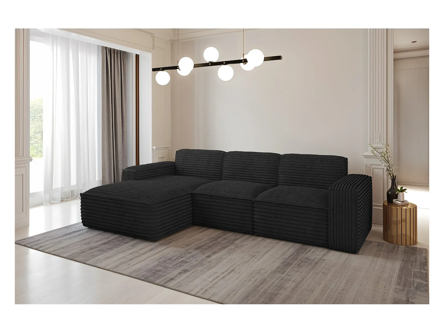 Ecksofa L-Form Siena Stoff Velo Schwarz Links