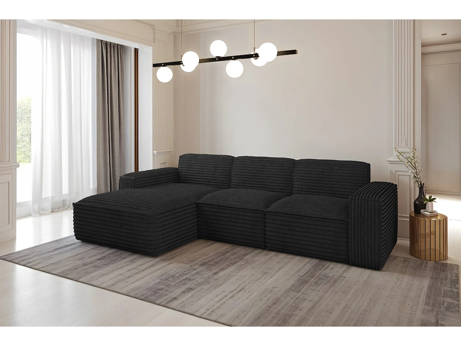 Ecksofa L-Form Siena Stoff Velo Schwarz Links