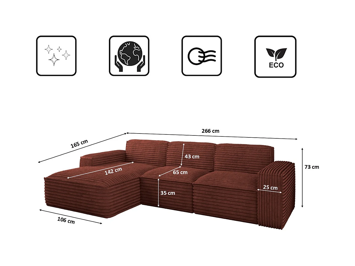 Ecksofa L-Form Siena Stoff Velo Kupfer Links