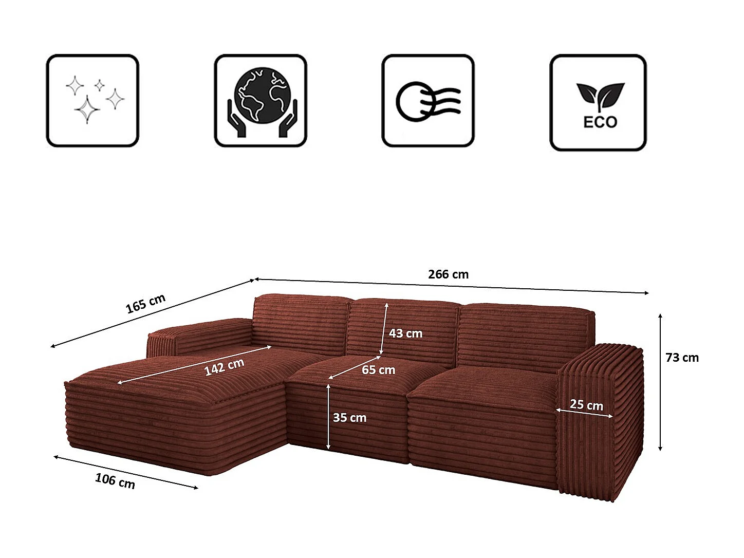 Ecksofa L-Form Siena Stoff Velo Kupfer Links