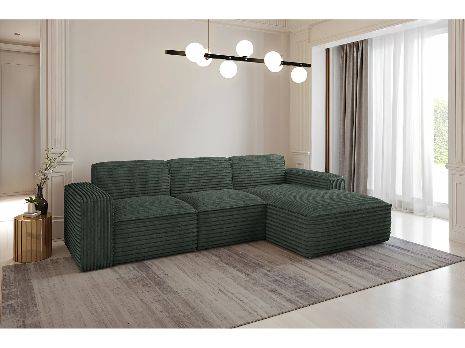Ecksofa L-Form Siena Stoff Velo Grün Rechts
