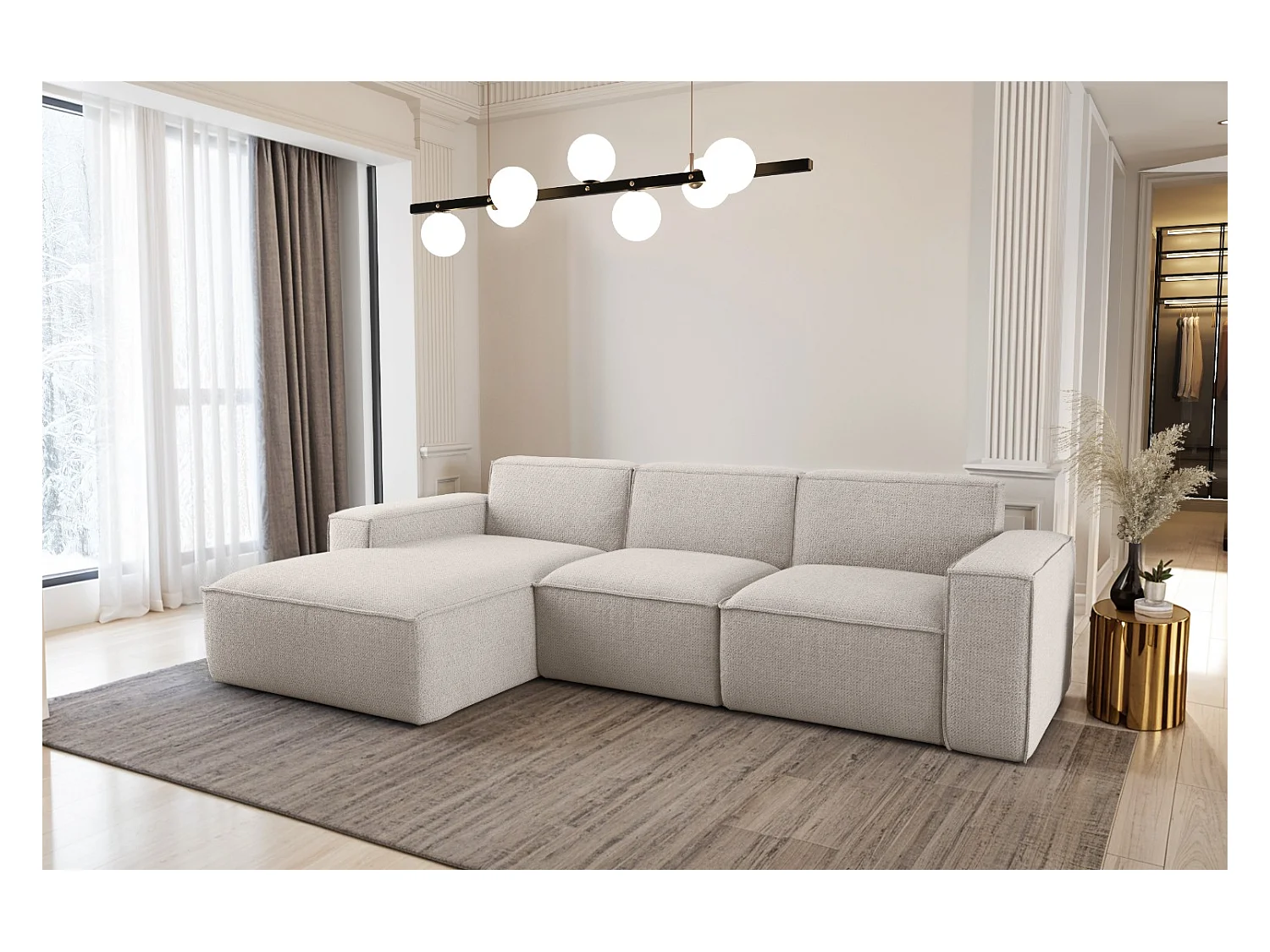 Canapé d'angle forme L Siena tissu Artico Nata Gauche